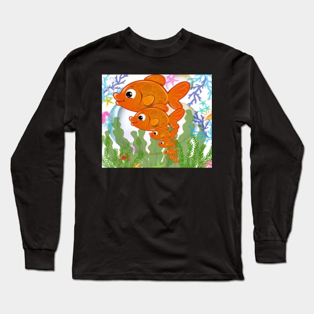 aquarium illustration with big orange fish family Long Sleeve T-Shirt by JENNEFTRUST